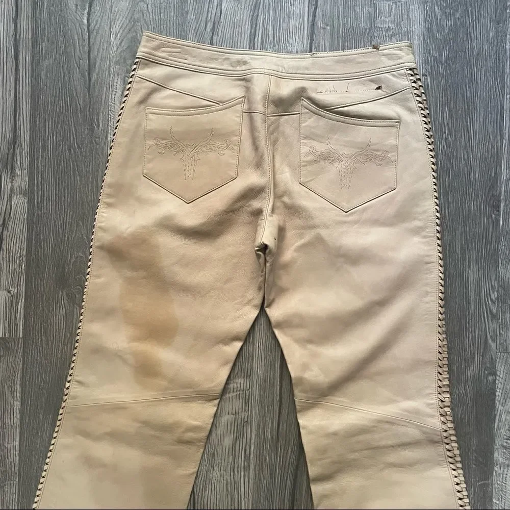 Harley Davidson Vintage Tan Leather Lace Up Pants
